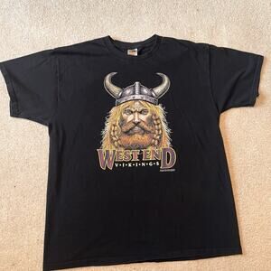 Vintage West End Vikings T Shirt Mens XL Black Viking Graphic Novelty Tee